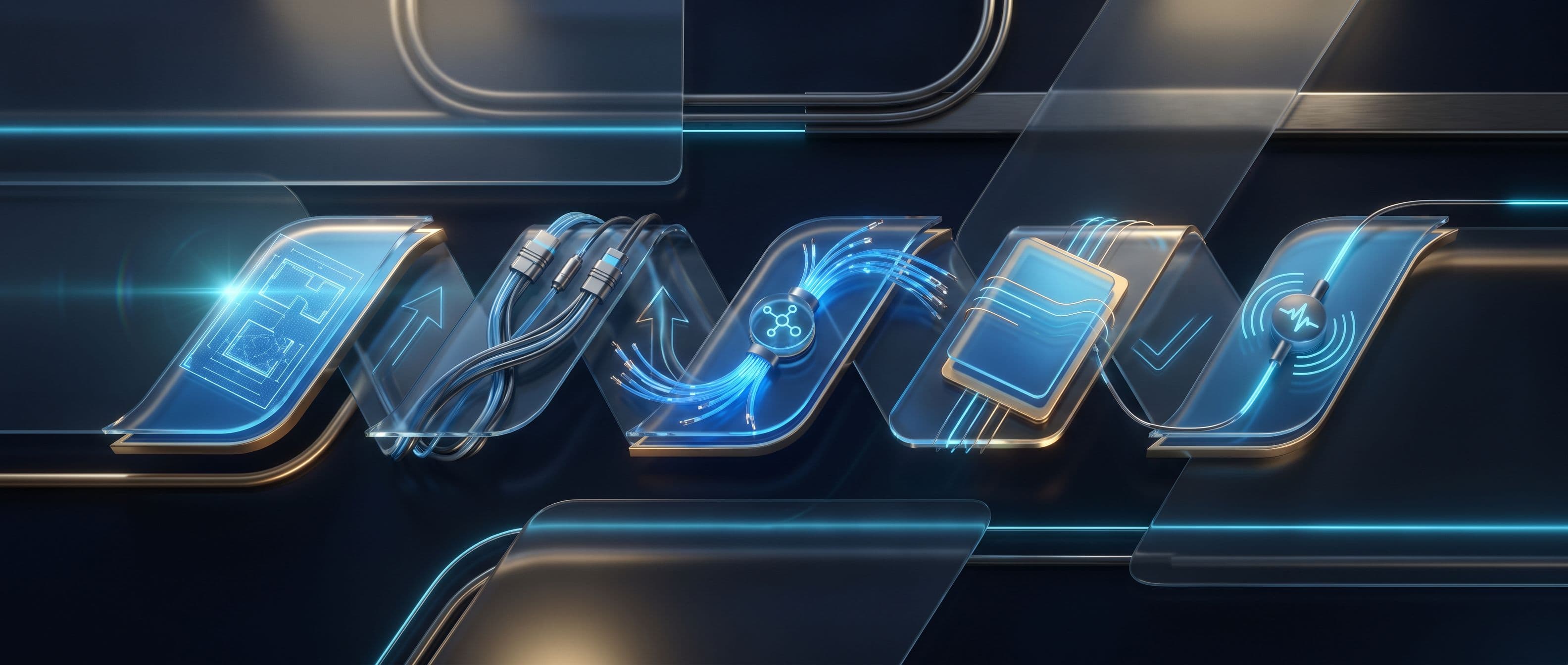 Abstract premium workflow ribbon showing the stages of field technology work.